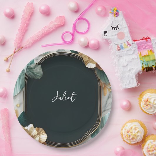 Monstera Emerald Green and Gold Brautparty Pappteller (Party)