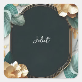 Monstera Emerald Green and Gold Brautparty Quadratischer Aufkleber