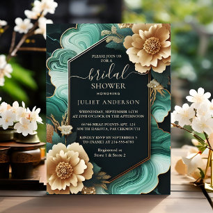 Monstera Emerald Green und Gold Brautparty Einladung