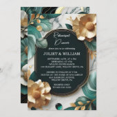 Monstera Emerald Green und Gold Probe Dinner Einladung (Vorne/Hinten)