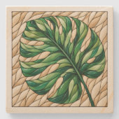 Monstera-Fenster Steinuntersetzer (Vorderseite)