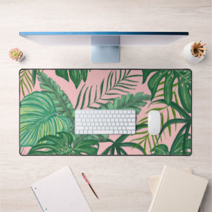 Monstera Ferns Palms Tropical Leafy Pink Schreibtischunterlage