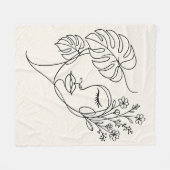 Monstera Florales Gesicht Linienkunst Fleecedecke (Vorderseite (Horizontal))