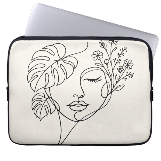 Monstera Florales Gesicht Linienkunst Laptopschutzhülle (Vorderseite)