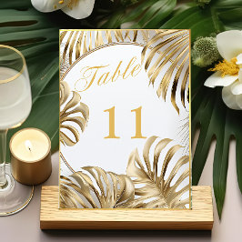 Monstera Gilded Gold Wedding Tischnummer