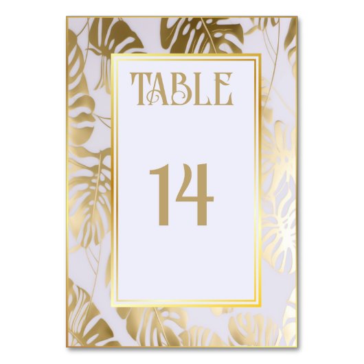 Monstera Gilded Gold Wedding Tischnummer (Vorderseite)