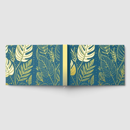 Monstera Gold Foliage Wedding Gästebuch (Voll)