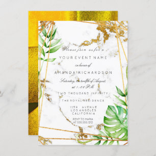 Monstera Gold Frame Greenery Marble Tropical Lux Einladung