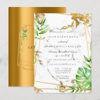 Monstera Gold Poligonal Rahmen Grüne Marmor