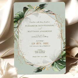Monstera Gold Watercolor Einladung zur Hochzeit