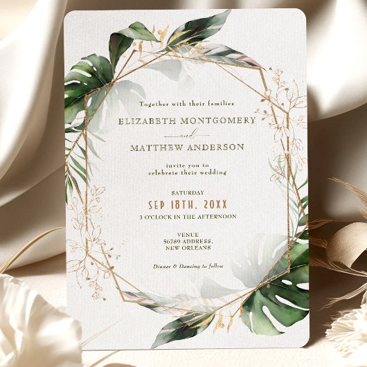 Monstera Gold Watercolor Einladung zur Hochzeit
