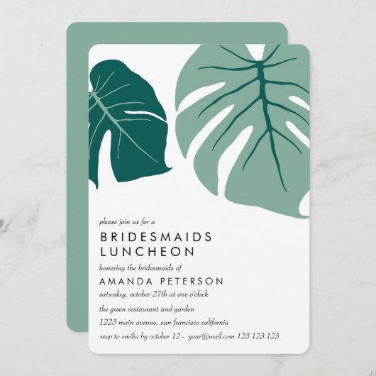 Monstera Green | Bridesmaids Luncheon Wedding Einladung (Vorne/Hinten)