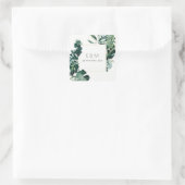Monstera Green Foliage Monogram Wedding Quadratischer Aufkleber (Tasche)