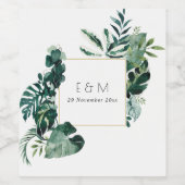 Monstera Green Foliage Monogram Wedding Weinetikett (Einzelnes Label)