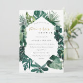 Monstera Green Leafy Hexagonal Couples Duschkarte Dankeskarte (Stehend Vorderseite)
