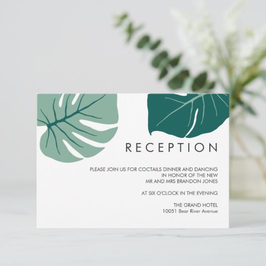 Monstera Green | WEDING-Empfangsbestätigung Begleitkarte (Stehend Vorderseite)
