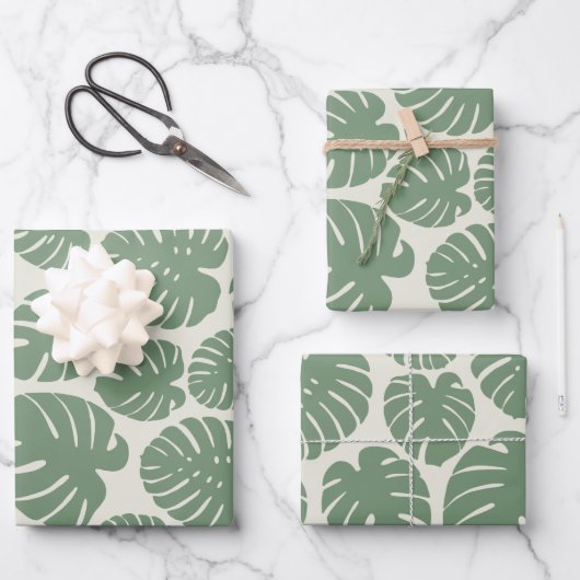 Monstera - grün geschenkpapier set (Vorderseite)