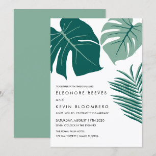 Monstera   Grün   Tropische Blätter Hochzeit Einladung