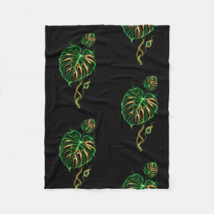 Monstera Grün und Gold – Pflanze im Rauch Fleecedecke