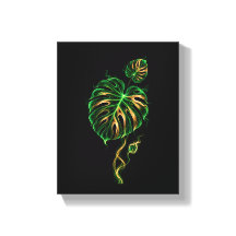 Monstera Grün und Gold – Pflanze im Rauch, Wanddek
