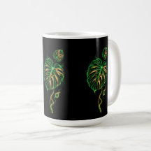 Monstera Grün und Gold – Tasse, Becher Pflanze in