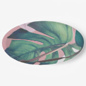 Monstera grünes Blatt Pappteller (Schrägansicht)