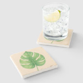 Monstera Grünes Blattdesign. Steinuntersetzer (Seitenansicht)