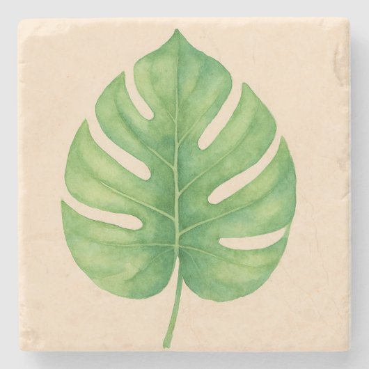 Monstera Grünes Blattdesign. Steinuntersetzer (Vorderseite)