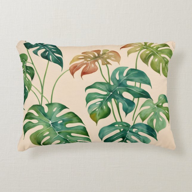 Monstera Houseplant Boho Wasserfarbe Kunst Dekokissen (Vorderseite)