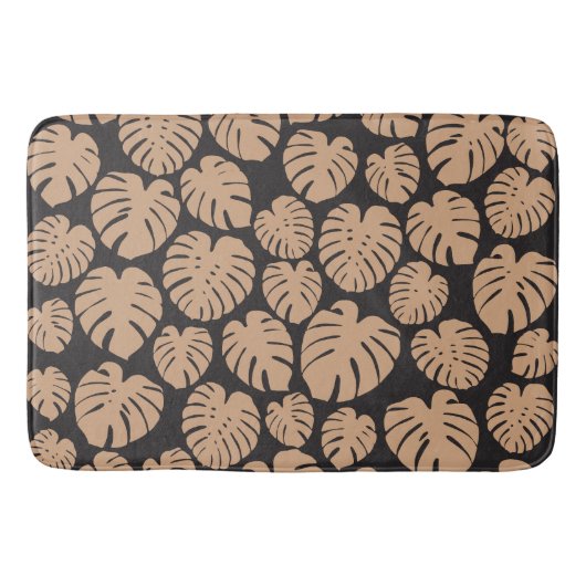 Monstera in Tan und Schwarz Badematte (Vorderseite)