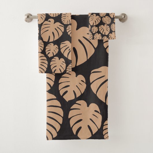 Monstera in Tan und Schwarz Badhandtuch Set (Insitu)