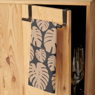 Monstera in Tan und Schwarz Geschirrtuch