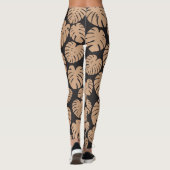 Monstera in Tan und Schwarz Leggings (Rückseite)
