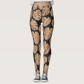 Monstera in Tan und Schwarz Leggings (Vorderseite)