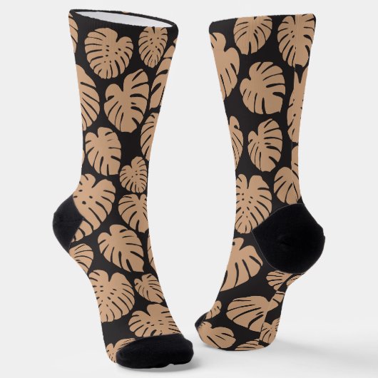 Monstera in Tan und Schwarz Socken (Gewinkelt)
