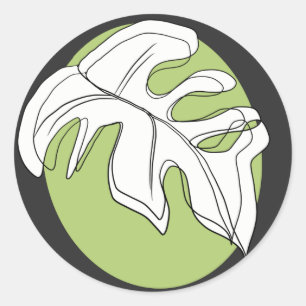 Monstera Leaf Abstrakte Pflanze Illustration Green Runder Aufkleber