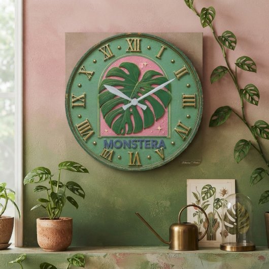 Monstera Leaf Botanical Große Wanduhr