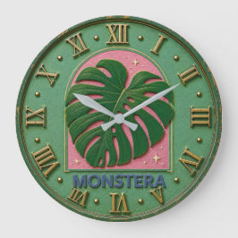 Monstera Leaf Botanical Große Wanduhr