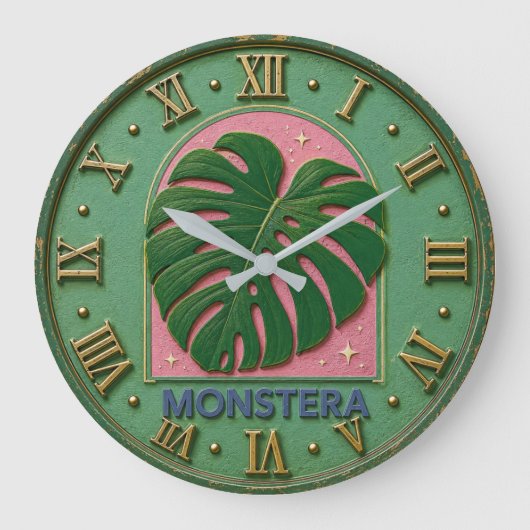 Monstera Leaf Botanical Große Wanduhr (Vorderseite)