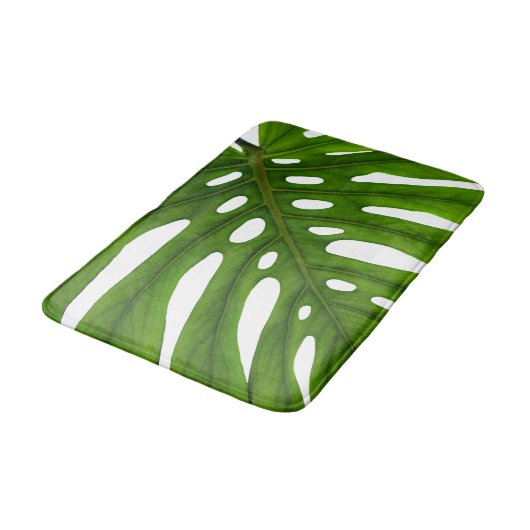 Monstera Leaf Botanisches Design Badematte (Schrägansicht)