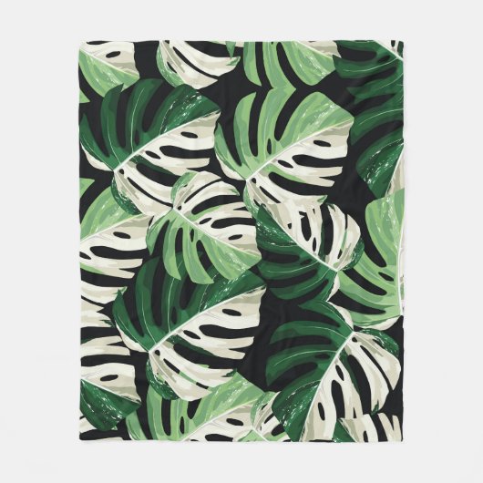 Monstera Leaf Exotic Black Pattern Fleecedecke (Vorderseite)