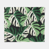 Monstera Leaf Exotic Black Pattern Fleecedecke (Vorderseite (Horizontal))