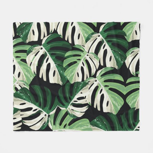 Monstera Leaf Exotic Black Pattern Fleecedecke (Vorderseite (Horizontal))