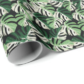 Monstera Leaf Exotic Black Pattern Geschenkpapier (Rolleneckpunkt)
