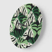 Monstera Leaf Exotic Black Pattern Große Wanduhr (Winkel)