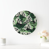 Monstera Leaf Exotic Black Pattern Große Wanduhr (Zuhause)
