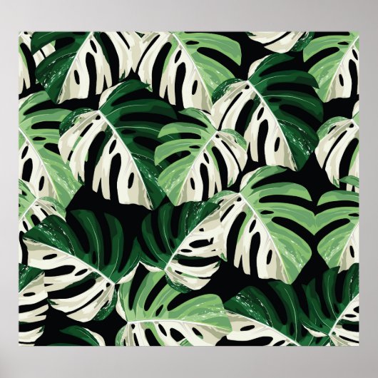 Monstera Leaf Exotic Black Pattern Poster (Vorne)