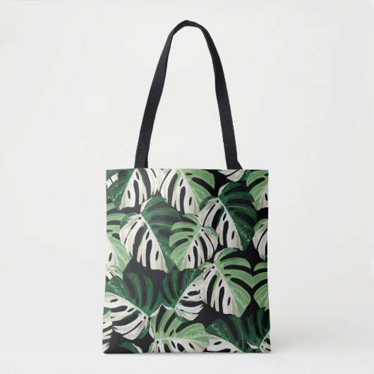 Monstera Leaf Exotic Black Pattern Tasche (Vorderseite)