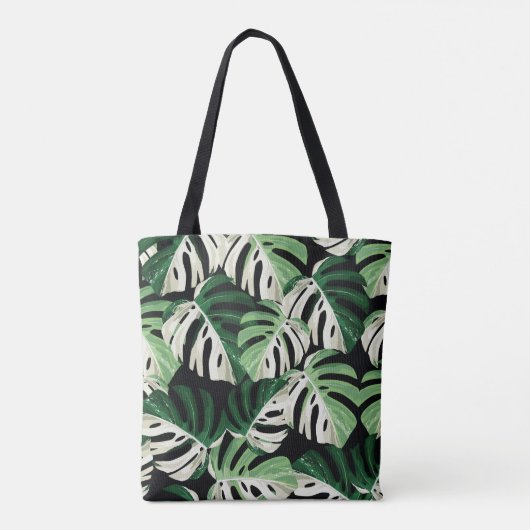Monstera Leaf Exotic Black Pattern Tasche (Rückseite)