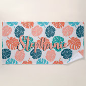 Monstera Leaf farbenfrohe Marine und Korallenschri Strandtuch (Vorderseite)